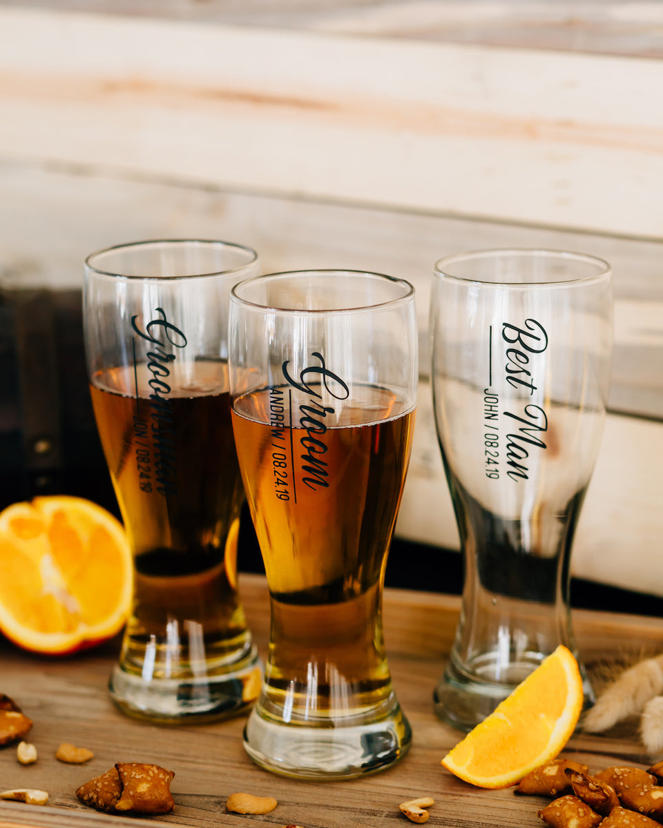 Custom Engraved Spiegelau Crystal Beer Pilsner, Groomsmen Beer Glass