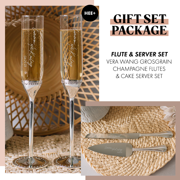 Gift Set Package: Vera Wang Grosgrain Toasting Flute & Cake Server Set Package
