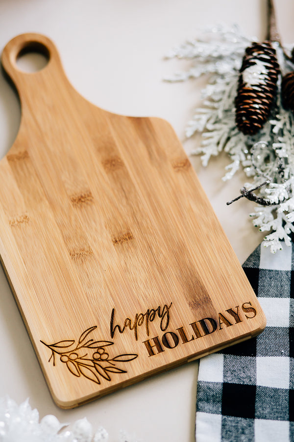 Happy Holidays Paddle Bamboo Cutting Board