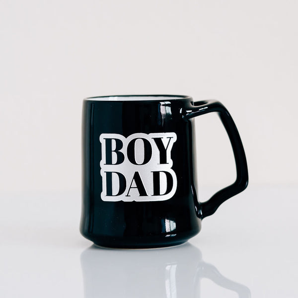 Boy Dad Coffee Mug, Engraved Porcelain - Black