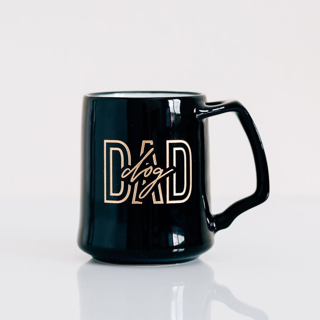 Bold Dog Dad Coffee Mug, Engraved Porcelain - Black