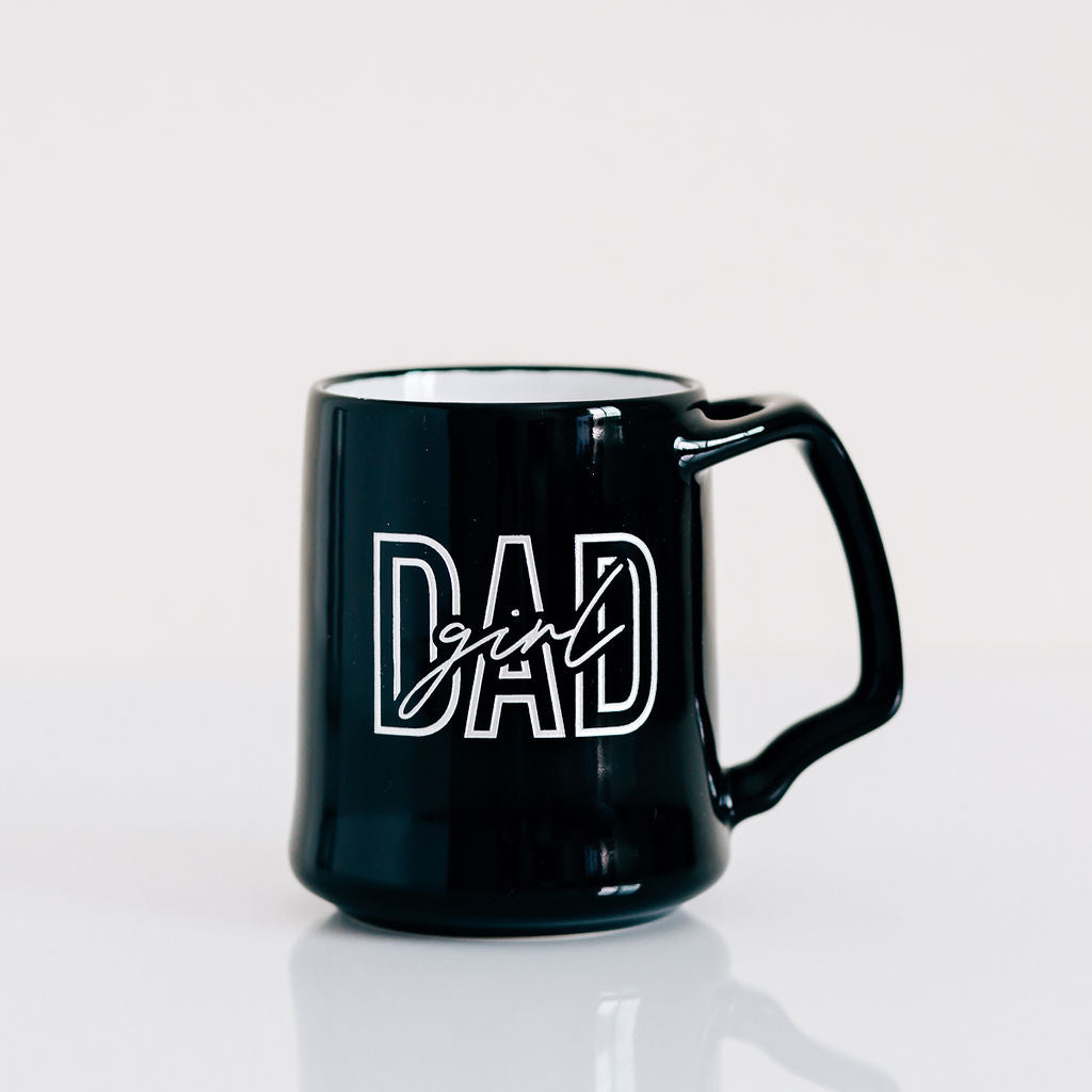 Bold Girl Dad Coffee Mug, Engraved Porcelain - Black