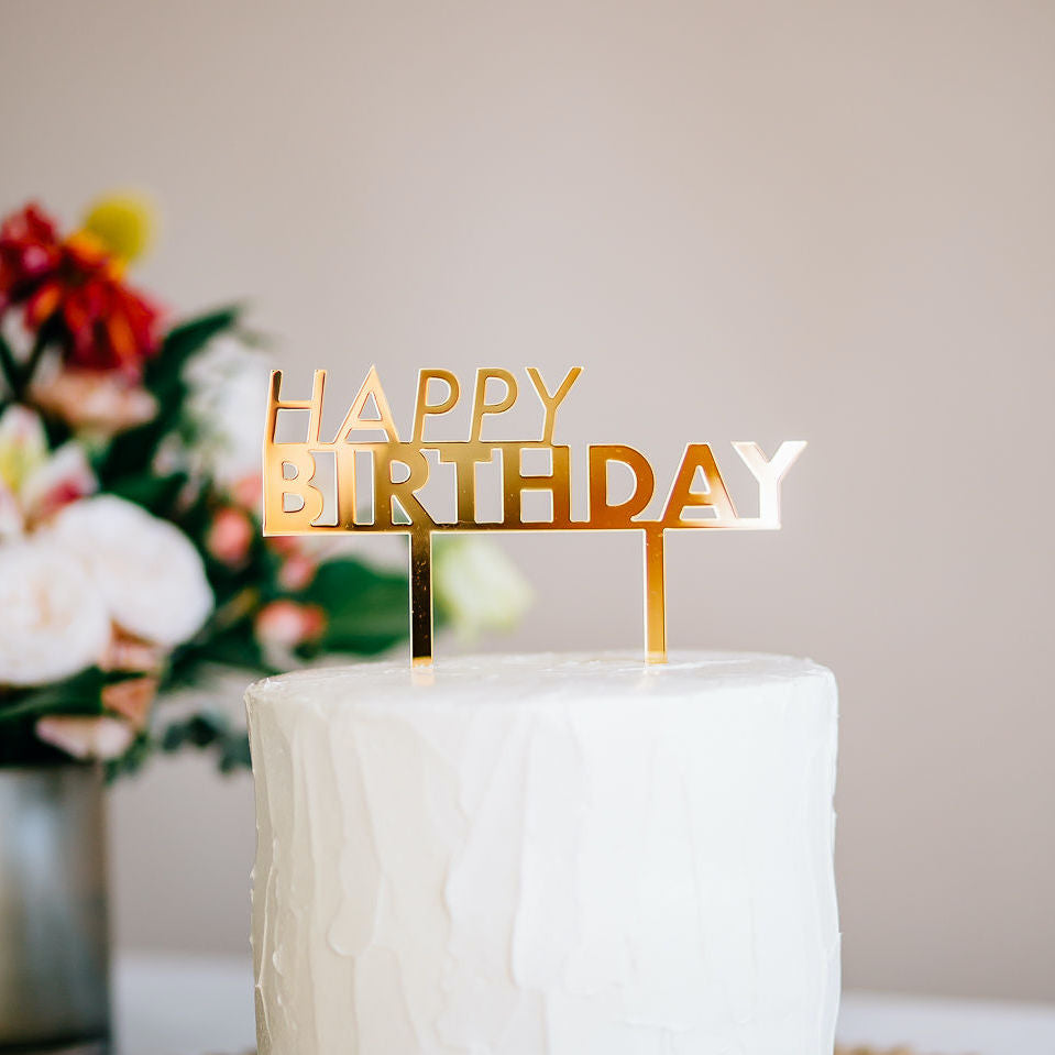 6" Happy Birthday Cake Topper - Bold, Acrylic or Wood