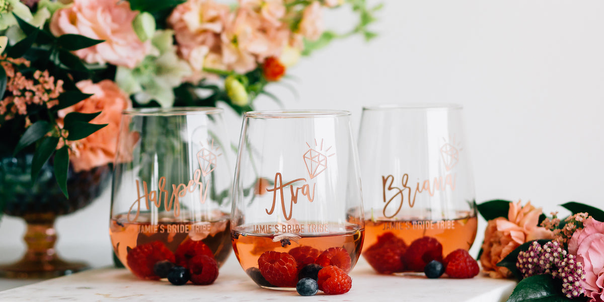 Set of 8 - Custom Engraved Bridal Party Wine Glass, Personalized Wine –  Happily Ever Etched