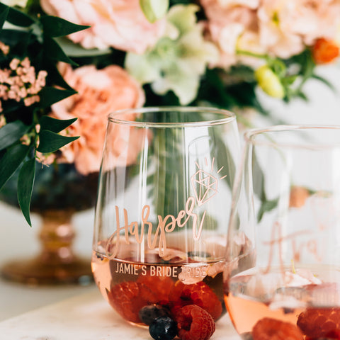 Custom Bridal Party Stemless Wine Glass