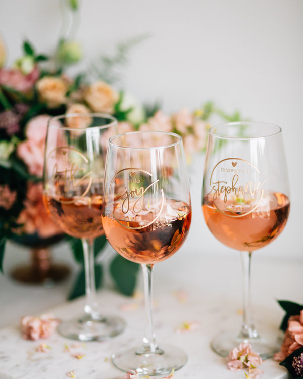 Set of 4 - Custom Bridal Party Wine Glass, Personalized Wine Glass