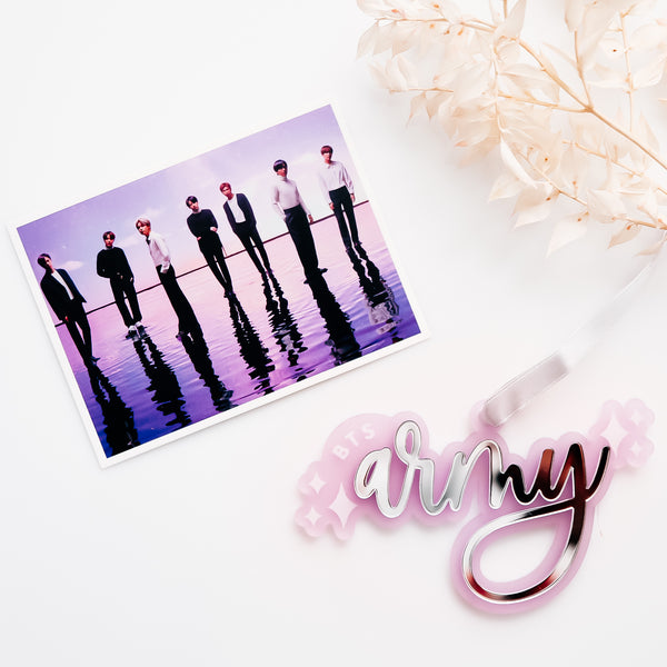 BTS Army Christmas Ornament, Purple with Mirror Silver Acrylic