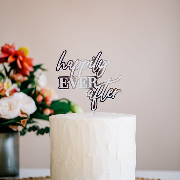 5"  Happily Ever After Engraved Wedding Cake Topper, Acrylic or Wood