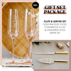 Gift Set Package: Gold Rim Rose Tinted Toasting Flutes & Hammered Gold Cake Server Set
