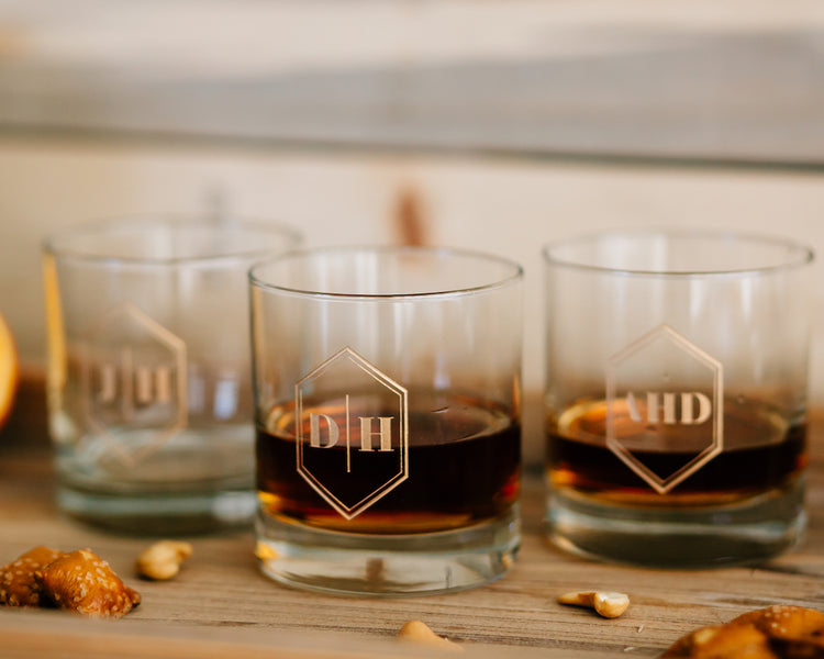 Hand Cut Monogrammed Square Whiskey Glass