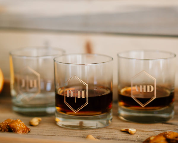 Set of 3 - Custom Engraved Whiskey Glass, Personalized Groomsmen DOF Glass