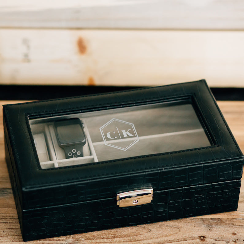 Name & Monogram Personalized Leather Watch Box