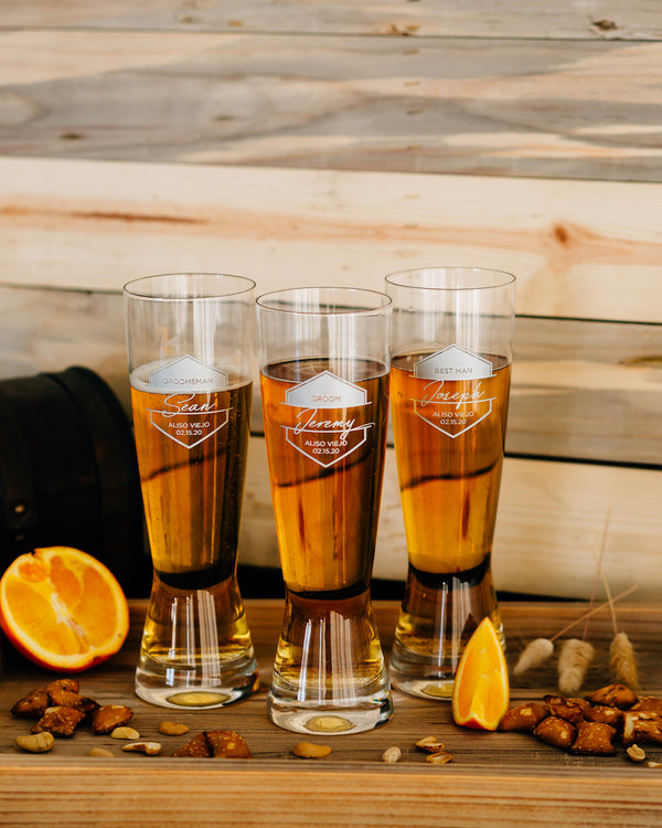Set of 4 - Custom Engraved Spiegelau Crystal Beer Pilsner, Groomsmen Beer Glass