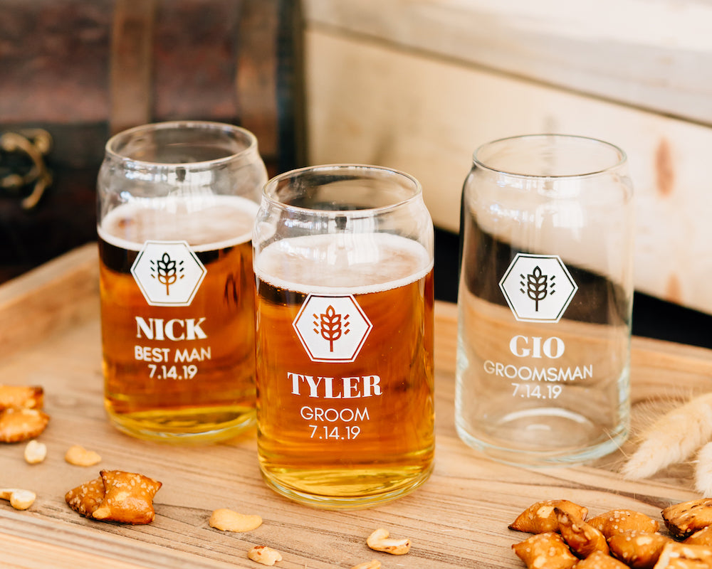 Set of 3 - Custom Engraved Beer Can Glass, Groomsmen Beer Glass