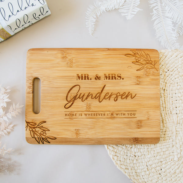 Personalized Script Last Name Rectangle Bamboo Cutting Board