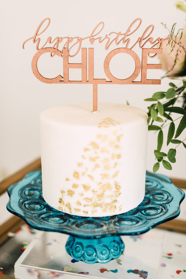 8" Custom Elegant Birthday Cake Topper, Wood