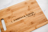 Custom Engraved Bamboo Cutting Board, Personalized Cheese Board, Merry & Married Design