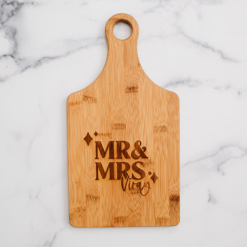 Brightside Custom Engraved Paddle Bamboo Cutting Board, Personalized Cheese Board