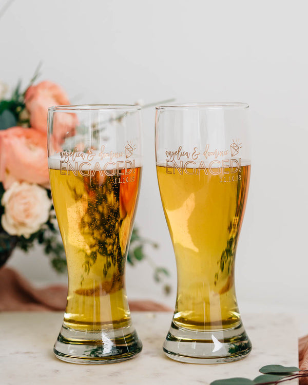Just Engaged Custom Engraved Hourglass Beer Glass Set