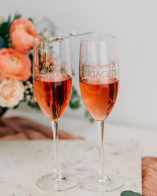 Just Engaged Custom Engraved Champagne Flute Pair