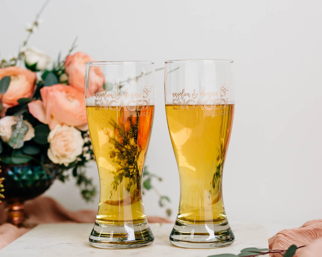 Just Engaged Custom Engraved Hourglass Beer Glass Set