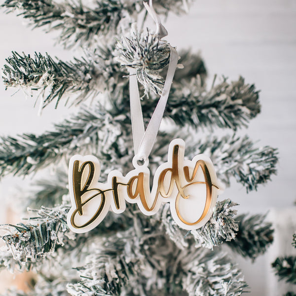 Custom First Name Christmas Ornament Tag, Sunshine Style, Acrylic or Wood