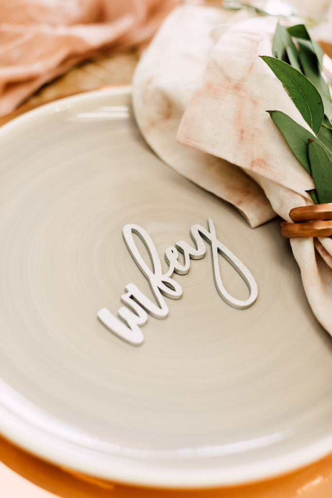 Trendy Wifey & Hubby Place Cards, Wood