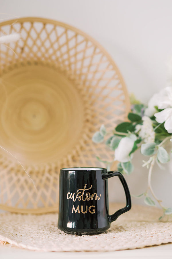 Custom Coffee Mug, Engraved Dansk Porcelain - Black