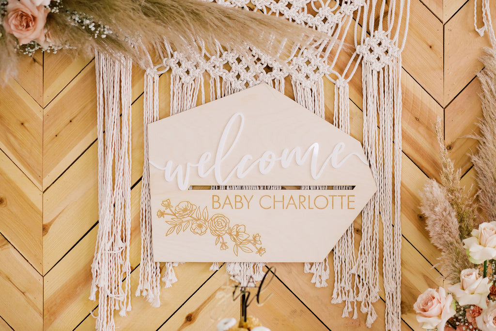 Custom wood baby shower sign by Happily Ever Etched