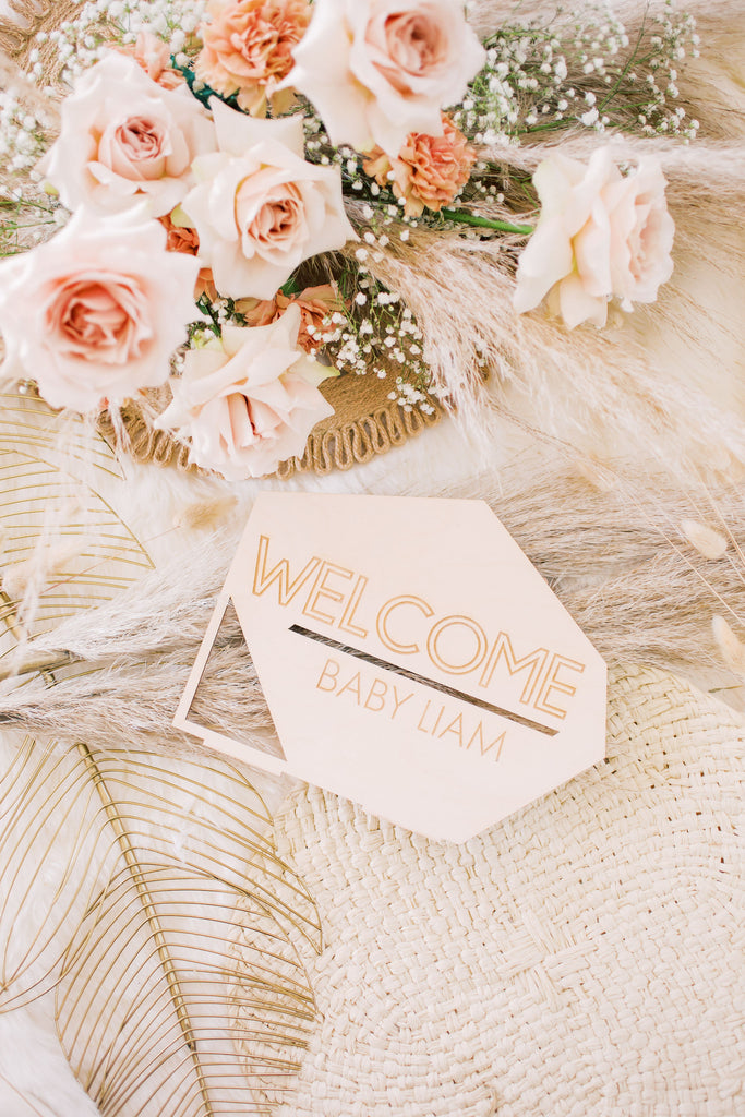 welcome baby name sign for baby shower decor