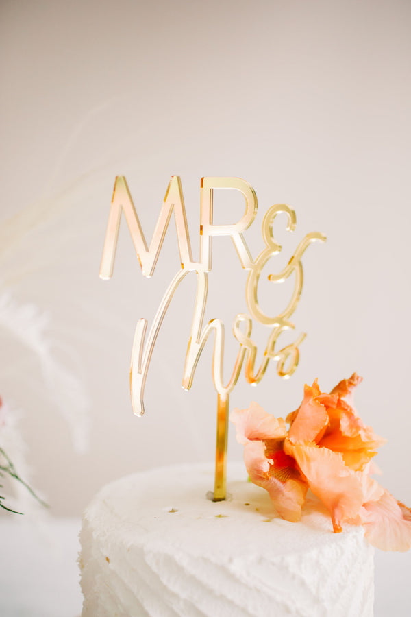 5.5" Mr & Mrs Wedding Cake Topper - Darling, Acrylic or Wood