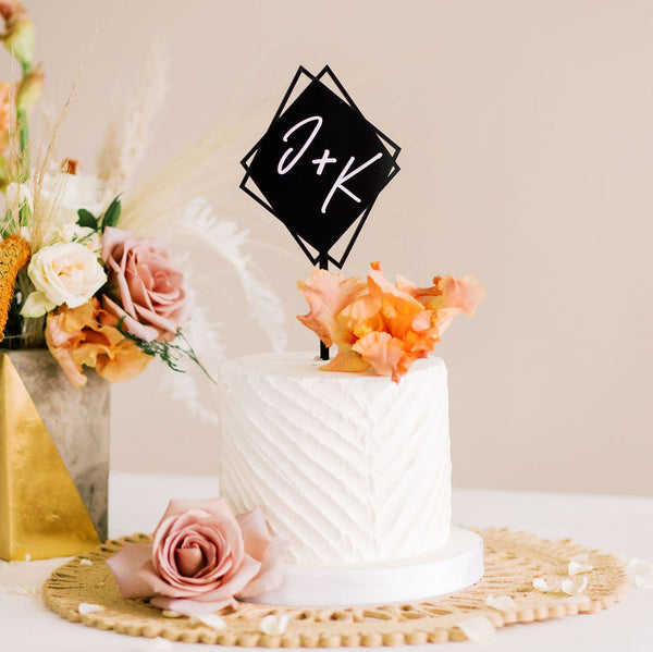 4.5" Diamond Initial Wedding Cake Topper, Double Layer Acrylic - Malibu Collection
