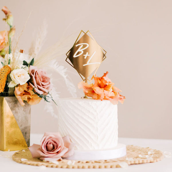 4.5" Diamond Initial Wedding Cake Topper, Double Layer Acrylic - Malibu Collection