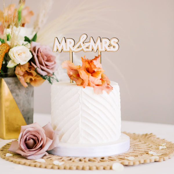 6" Mr & Mrs Wedding Cake Topper, Double Layer Acrylic & Wood - Malibu Collection