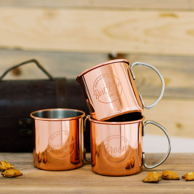 Set of 3 - Custom Engraved Copper Moscow Mule Mug, Groomsmen Gift - Burro Classic