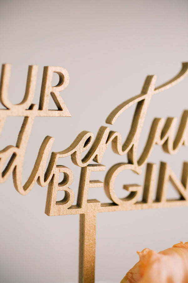6" Our Adventure Begins Wedding Cake Topper, Wood - Dreamer Collection