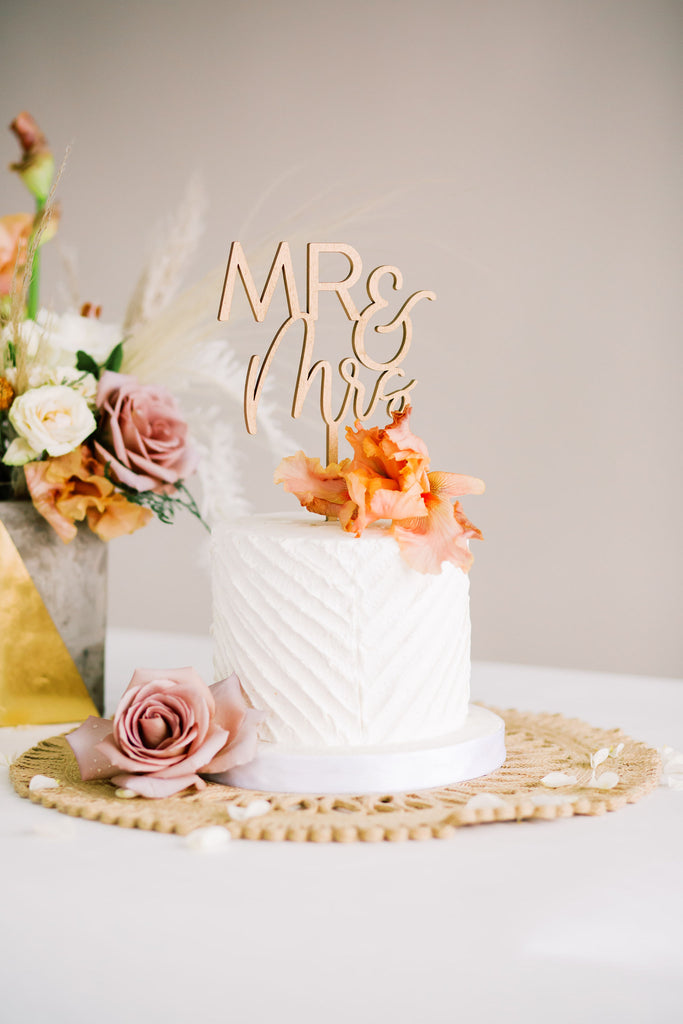 5.5" Mr & Mrs Wedding Cake Topper, Wood - Darling Collection