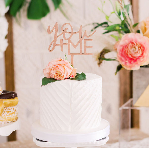 5" You + Me Wedding Cake Topper, Wood