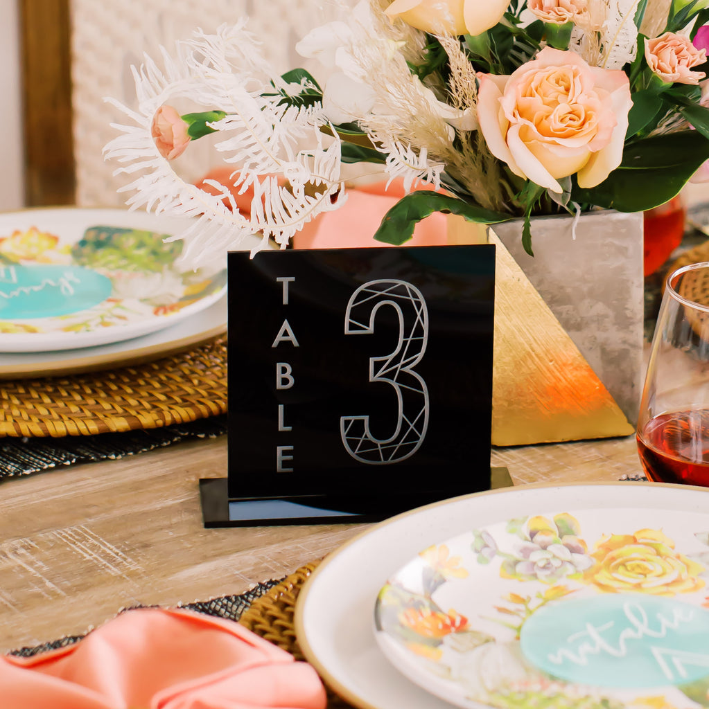 Set of 15 - Square Engraved Table Number, Acrylic or Wood