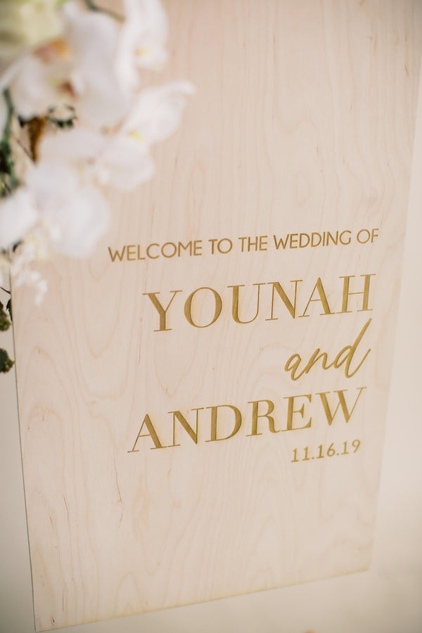 Custom Engraved Wedding Welcome Sign Vertical, Wood or Acrylic - Dreamer Collection