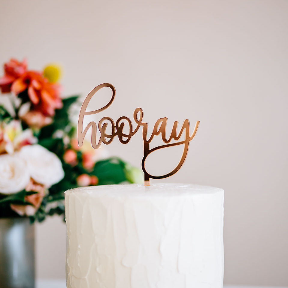 5" Hooray Cake Topper - Darling, Acrylic or Wood
