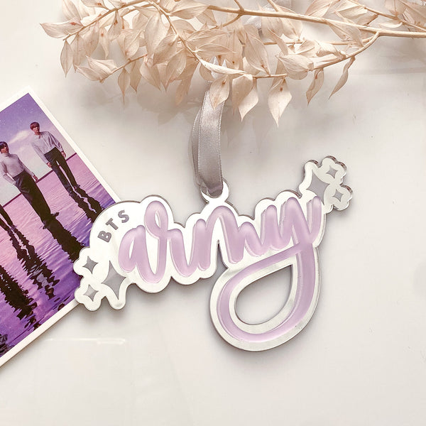 BTS Army Christmas Ornament, Mirror Silver with Purple Acrylic
