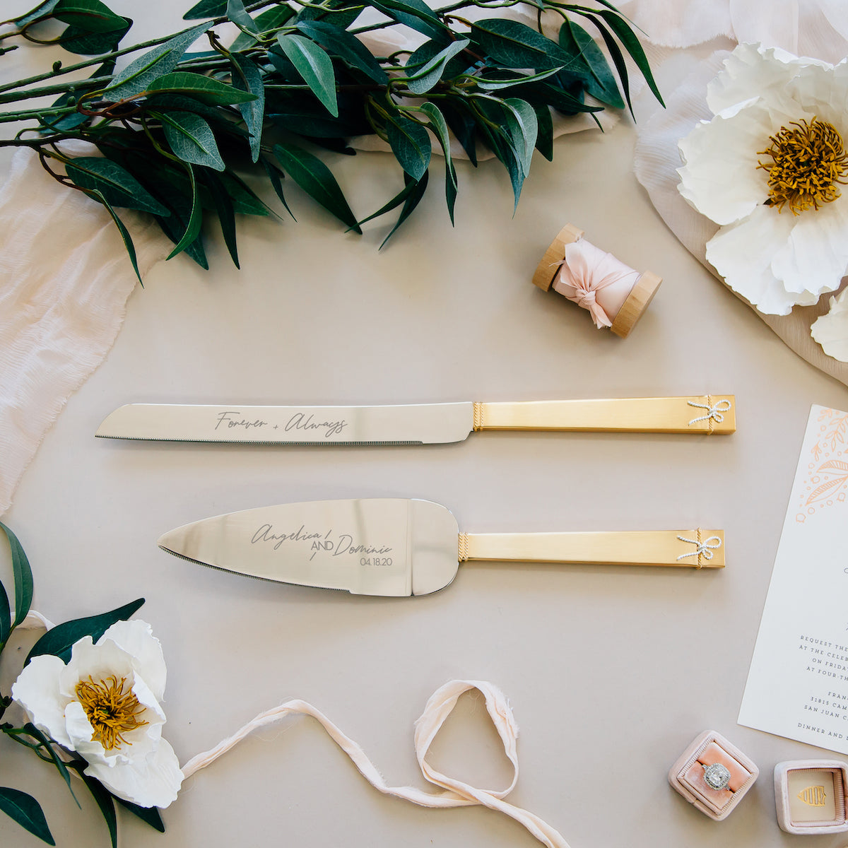 Hammered Silver Cake Knife and Server Set – Happily Ever Etched