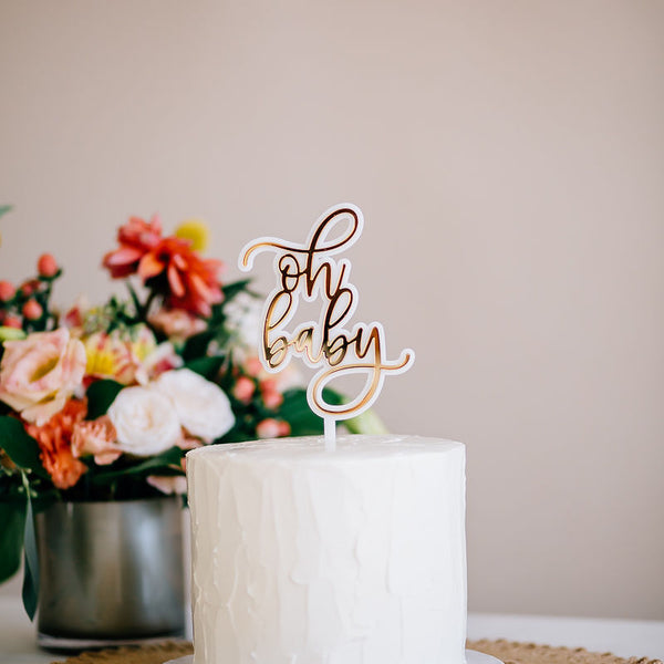 4" Oh Baby Cake Topper, Double Layer, Acrylic or Wood