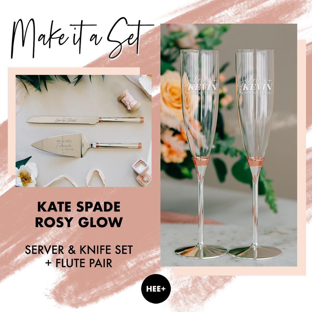 Gift Set Package: Kate Spade Rosy Glow Wedding Toasting Flute & Cake Server Set Package