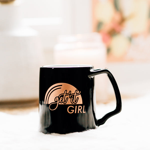 Get it Girl Coffee Mug, Engraved Porcelain - Black