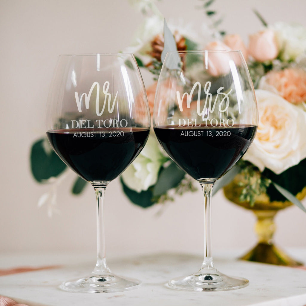 Set of 4 | Stemless Wine Glasses with Hand Cut Monogram, 21 oz