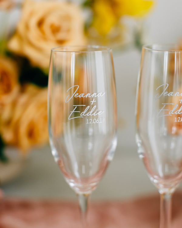 Set of 4 - Custom Engraved Champagne Glass, Bridal Party Champagne Flu –  Happily Ever Etched