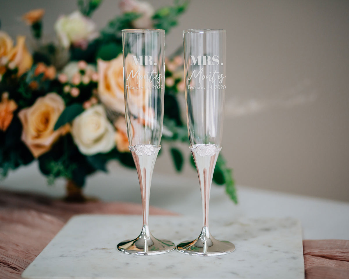 Hand Cut Personalized Mr & Mrs Wine Glass