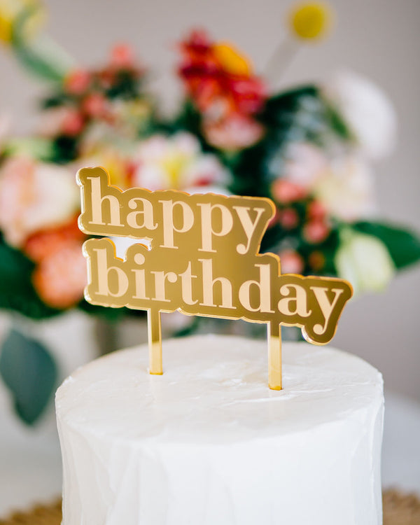 5.75" Engraved Happy Birthday Cake Topper - Urban, Acrylic or Wood